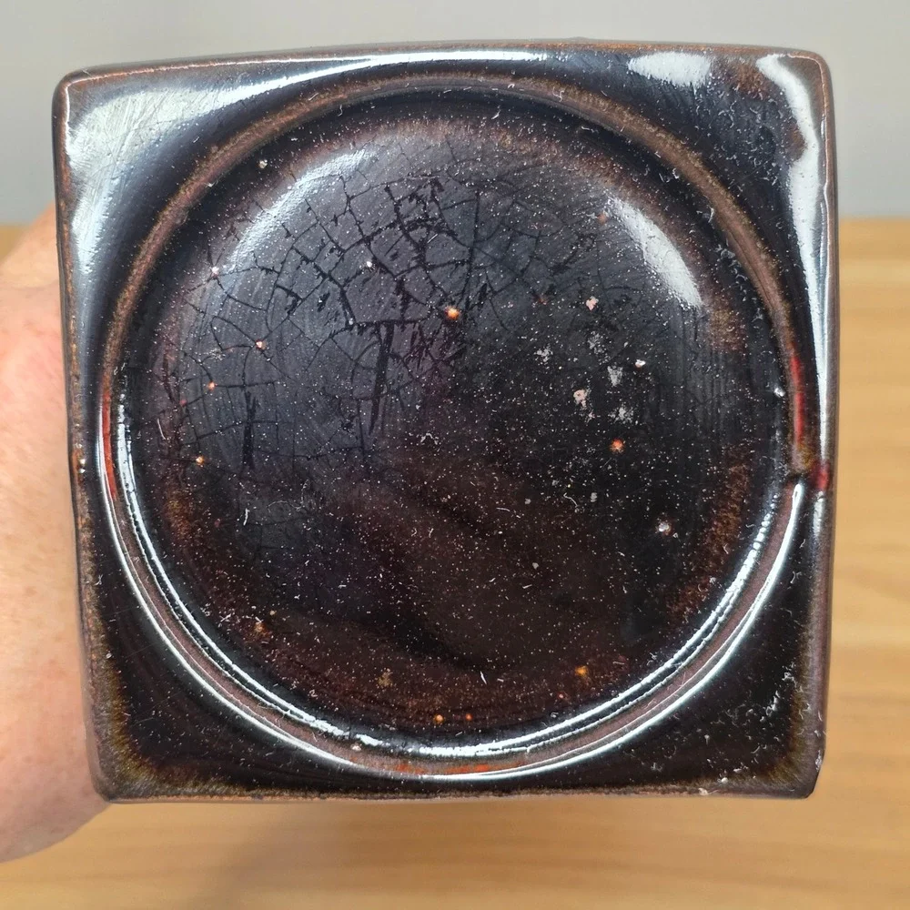 Ceramic Pillar Candle‎ Holder 11in Metallic Dark Brown Embossed Floral Tapered